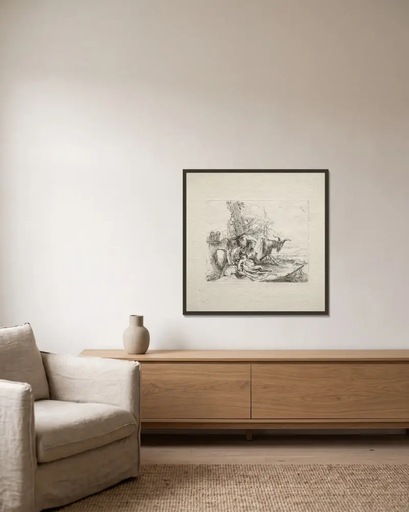 Kvinnan med tamburin av Giovanni Battista Tiepolo inramad på en vägg