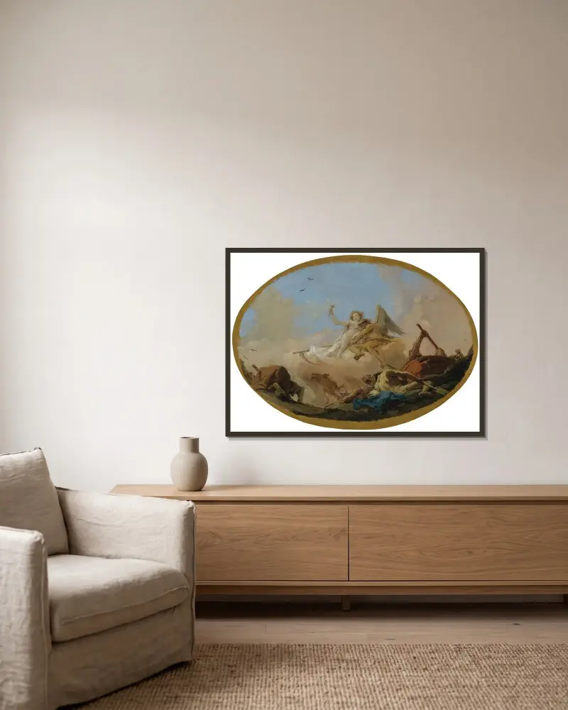 Tiden upptäcker sanningen av Giovanni Battista Tiepolo inramad på en vägg