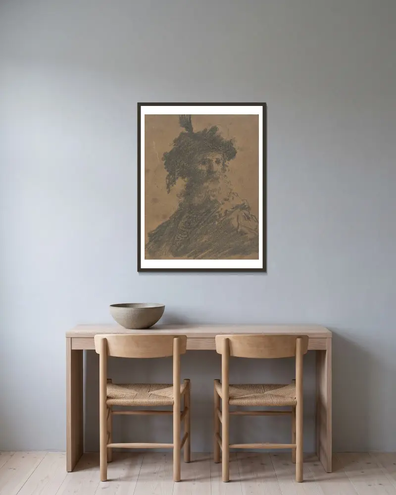 Brustbild eines italienischen Edelmannes av Giovanni Benedetto Castiglione inramad på en vägg