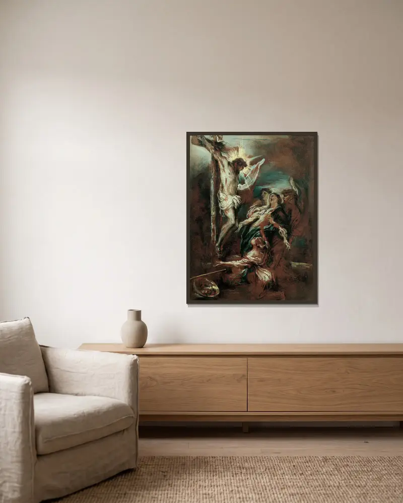 Crucifixion av Giovanni Benedetto Castiglione inramad på en vägg