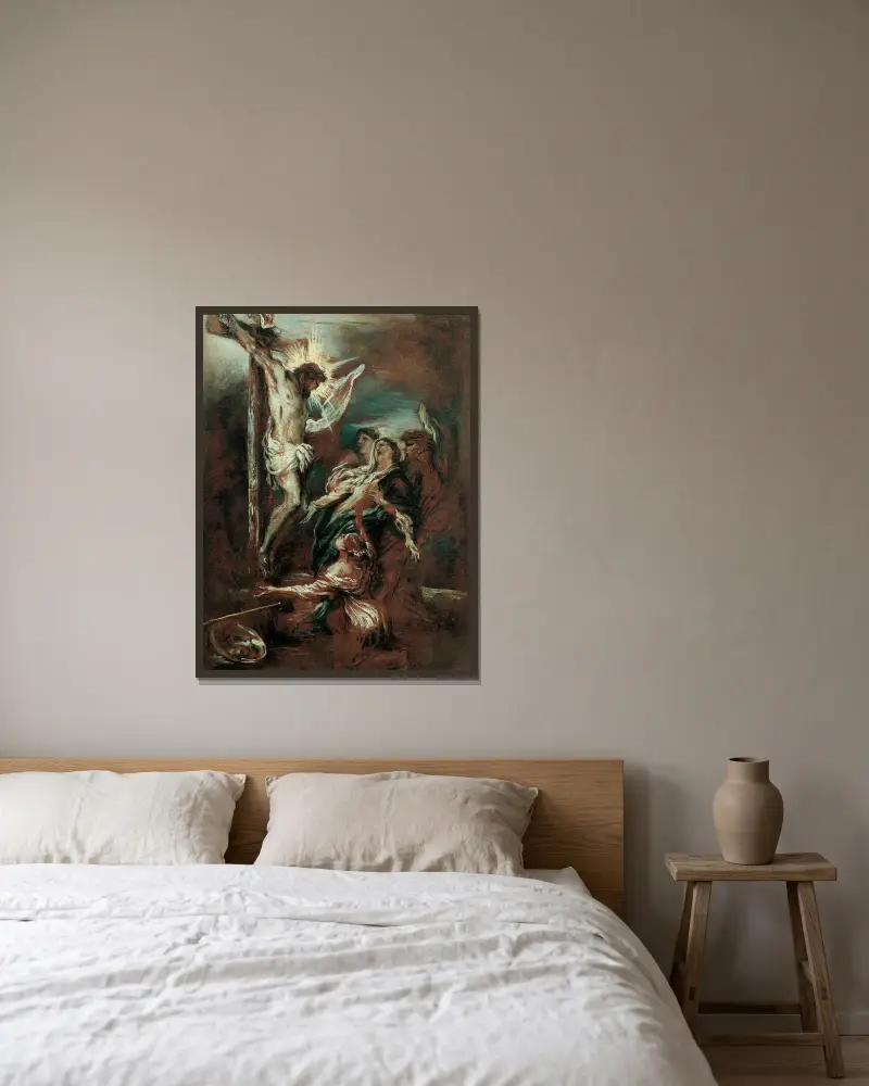 Crucifixion av Giovanni Benedetto Castiglione inramad på en vägg