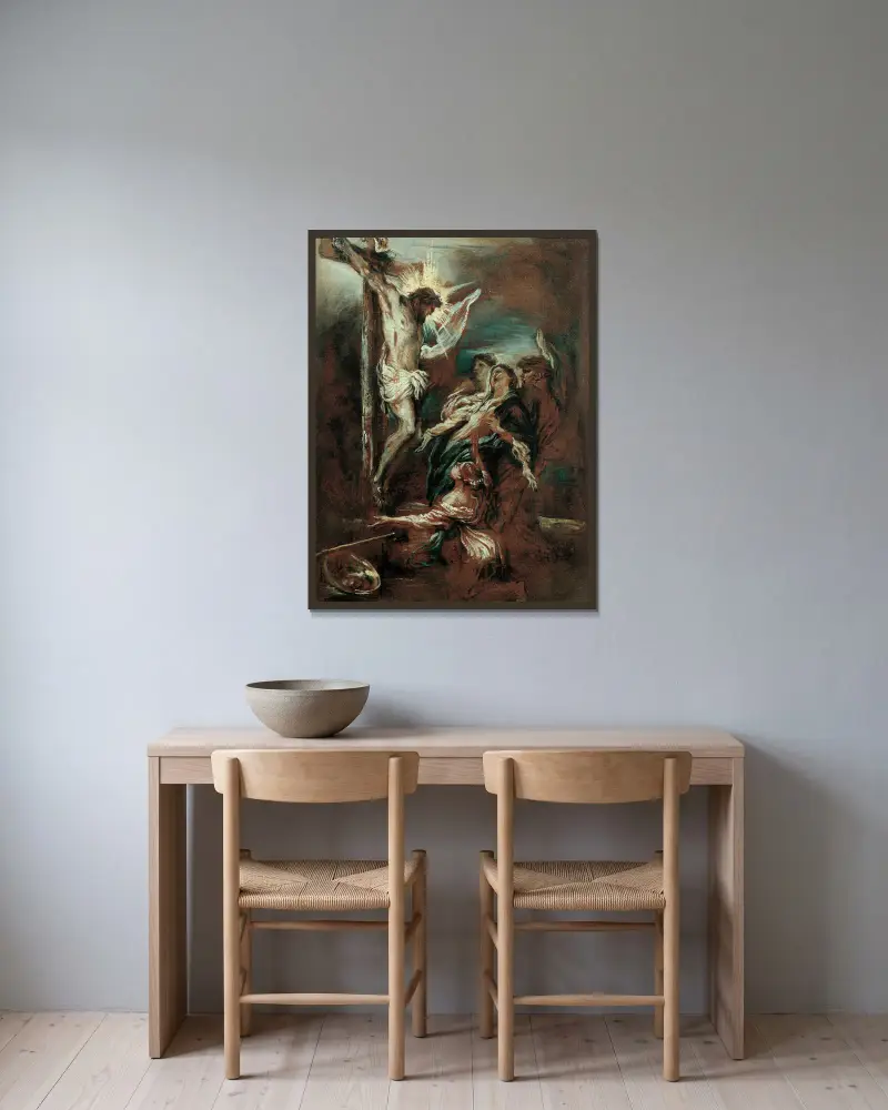 Crucifixion av Giovanni Benedetto Castiglione inramad på en vägg