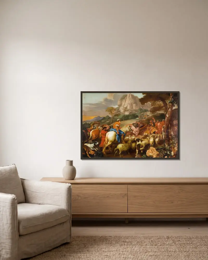 Die Verkündigung an die Hirten von Giovanni Benedetto Castiglione gerahmt an einer Wand