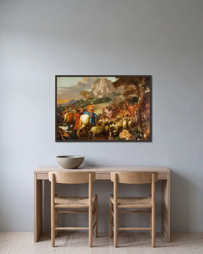 Die Verkündigung an die Hirten von Giovanni Benedetto Castiglione gerahmt an einer Wand