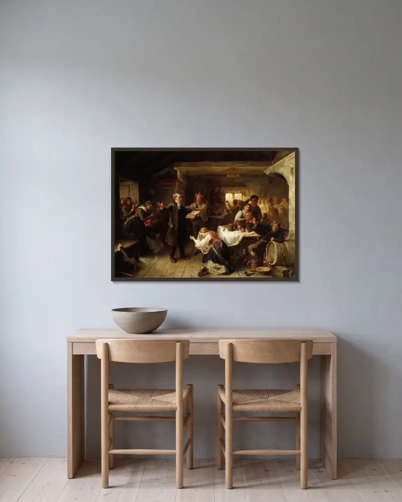 A Revivalist Disturbs the Merrymaking av Bengt Nordenberg inramad på en vägg