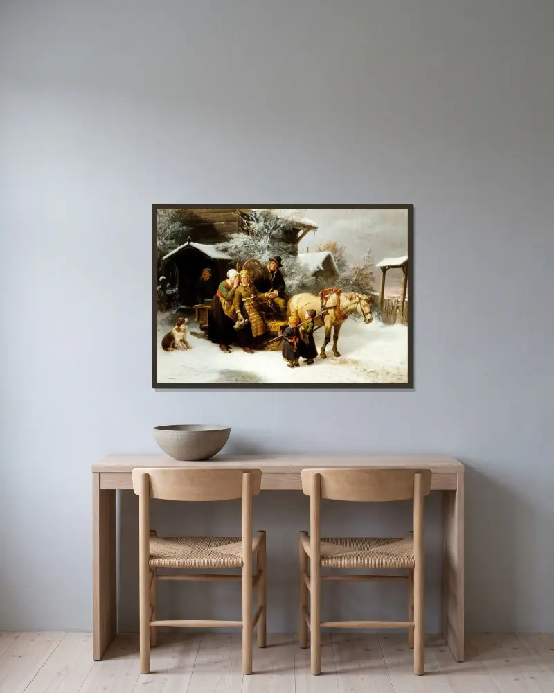 Leaving Home (Dalecarlian Scene) av Bengt Nordenberg inramad på en vägg