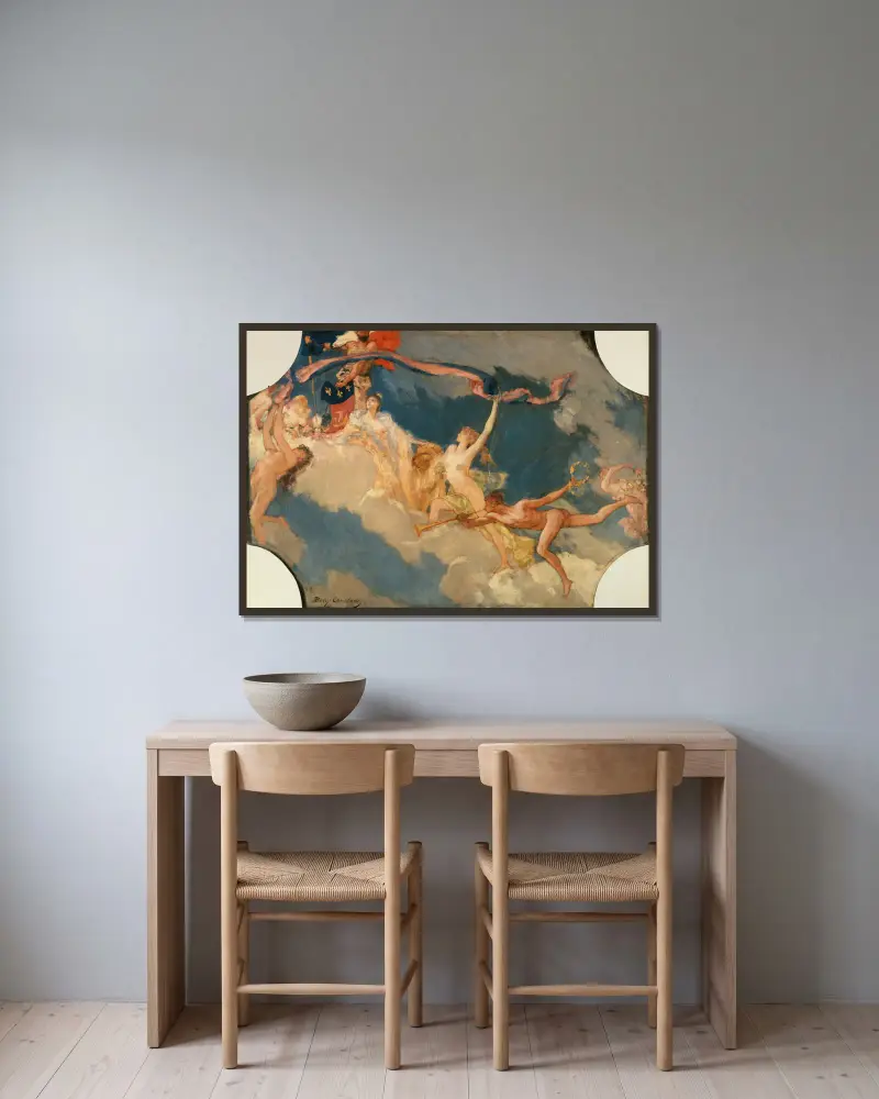 La Ville de Paris conviant le monde à ses fêtes, 1889 av Jean-Joseph-Benjamin Constant inramad på en vägg