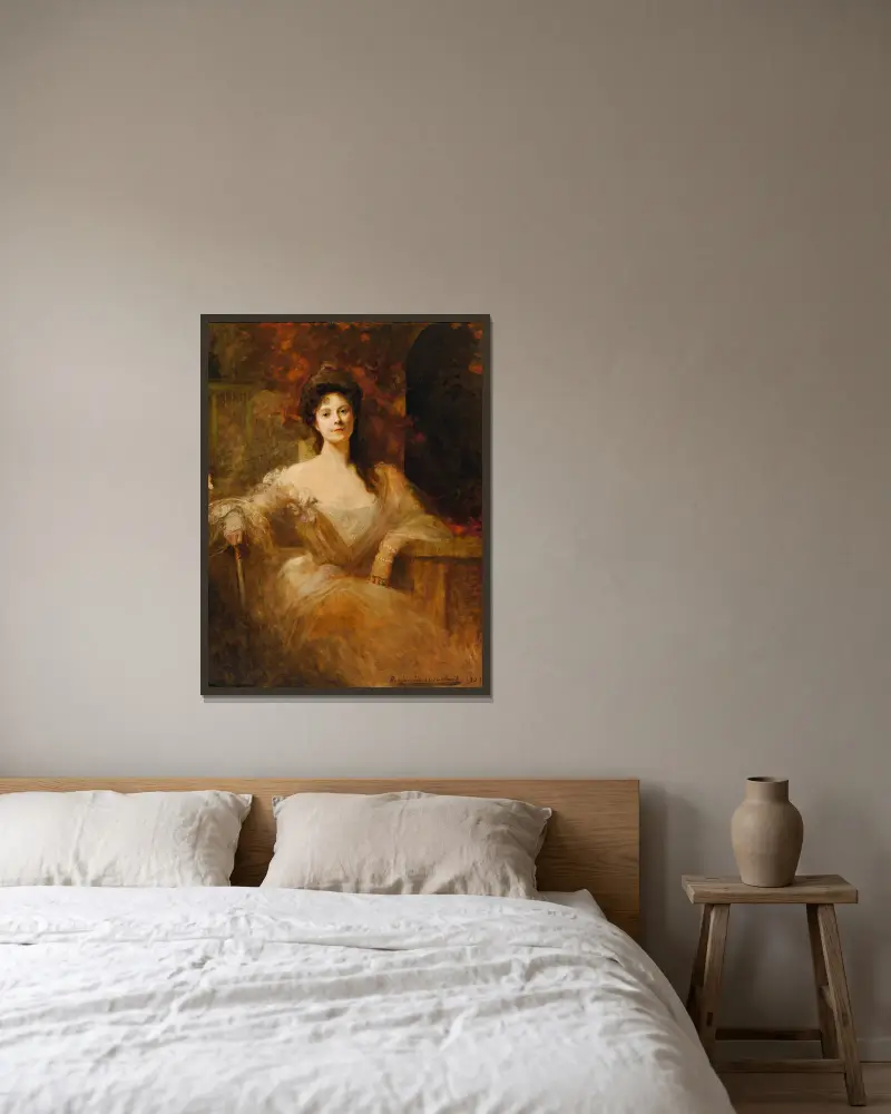 Portrait of An Elegant Lady av Jean-Joseph-Benjamin Constant inramad på en vägg