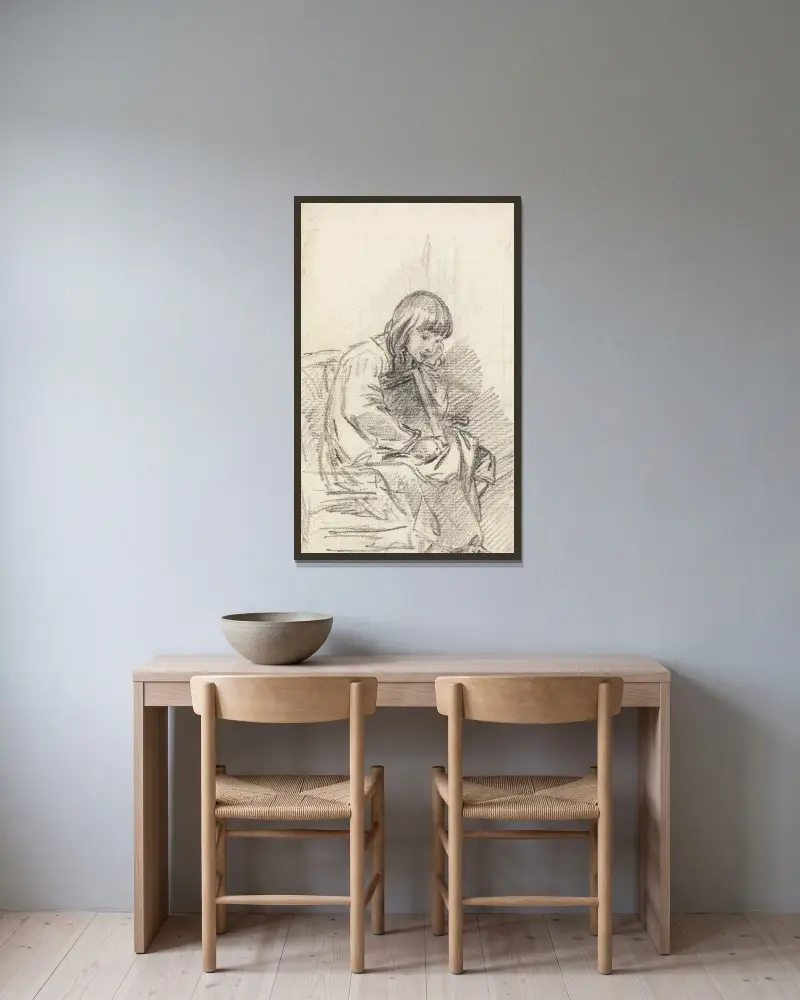 Ett sittande barn av Benjamin West inramad på en vägg