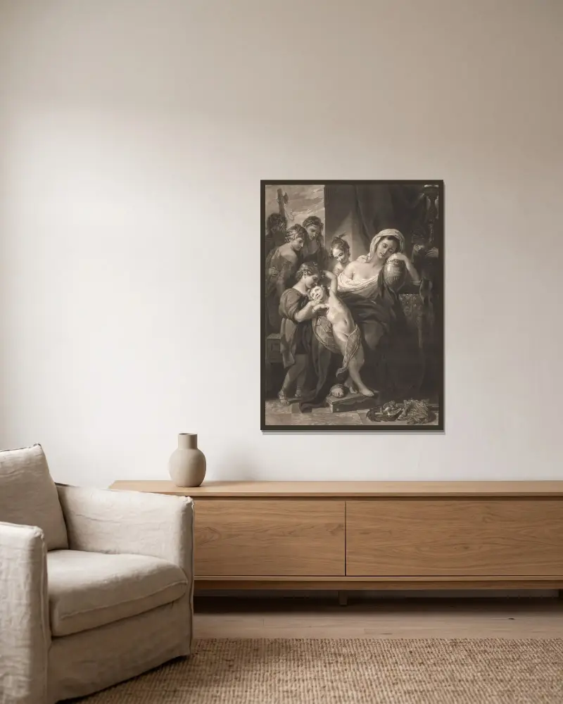 Agrippina omgiven av sina barn av Benjamin West inramad på en vägg