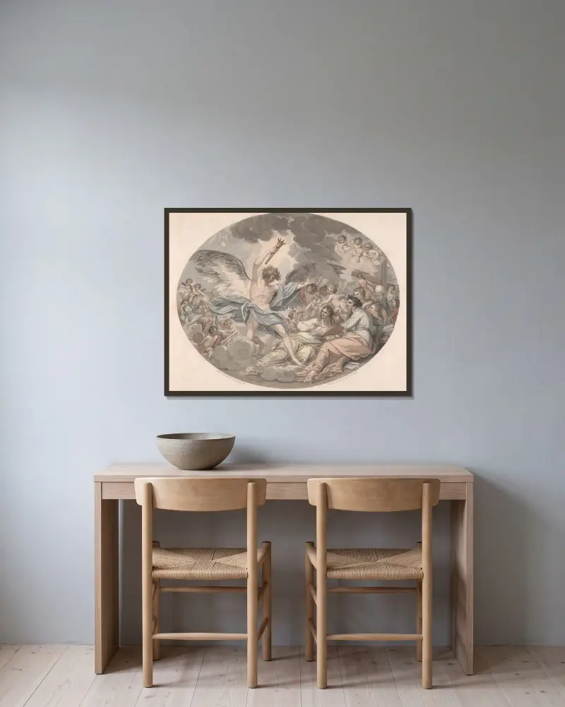 Apollo und die Musen von Benjamin West gerahmt an einer Wand
