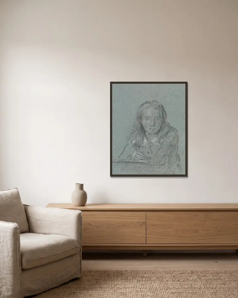 Der Sohn des Künstlers beim Schreiben von Benjamin West gerahmt an einer Wand