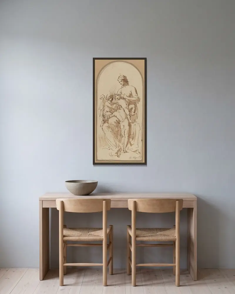 Nächstenliebe von Benjamin West gerahmt an einer Wand