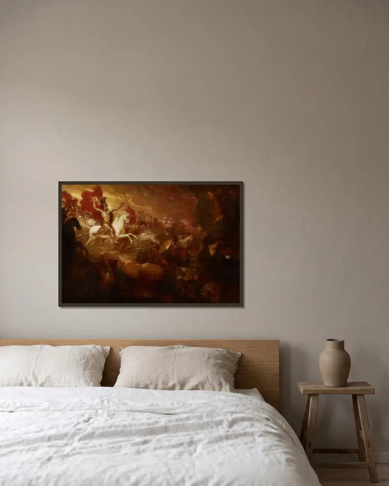 Die Zerstörung des Tieres und des falschen Propheten von Benjamin West gerahmt an einer Wand