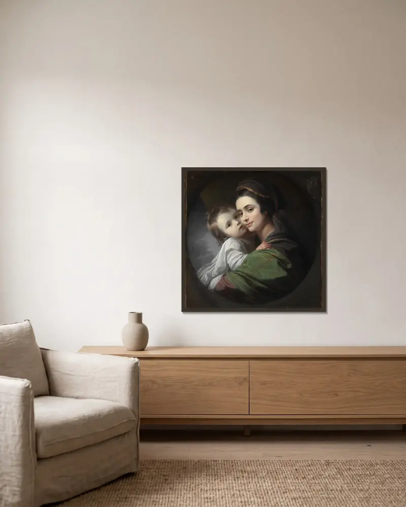 Elizabeth Shewell West and Her Son, Raphael av Benjamin West inramad på en vägg