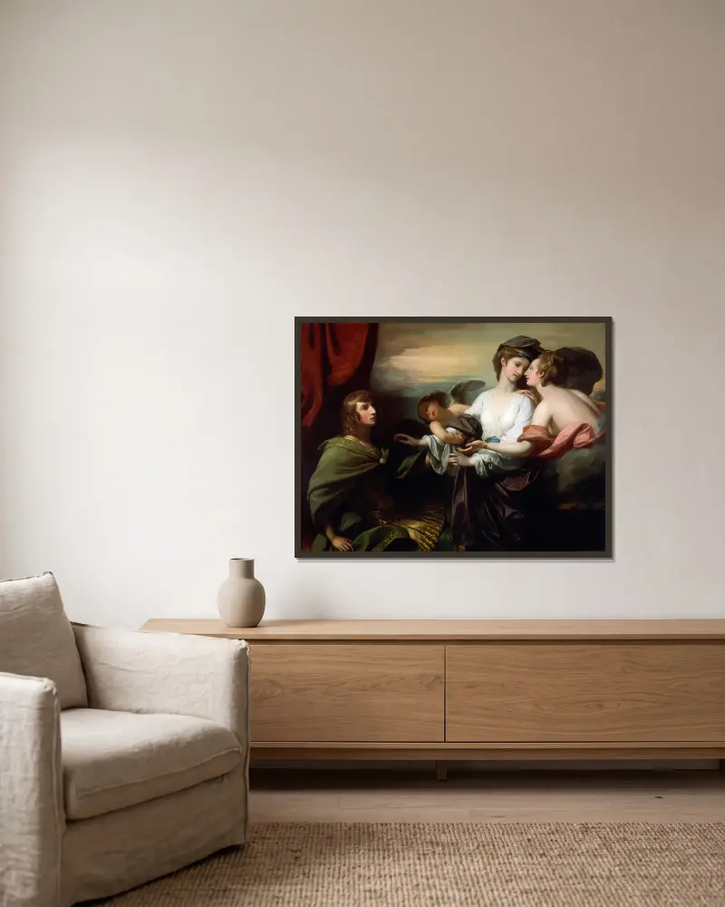 Helen Brought To Paris av Benjamin West inramad på en vägg