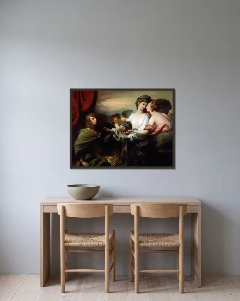 Helen Brought To Paris av Benjamin West inramad på en vägg