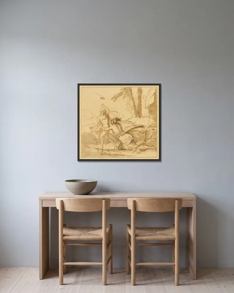 Josef och Potifars hustru av Benjamin West inramad på en vägg