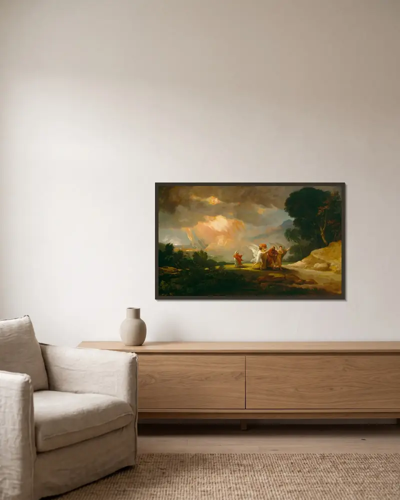 Lot flyr från Sodom av Benjamin West inramad på en vägg