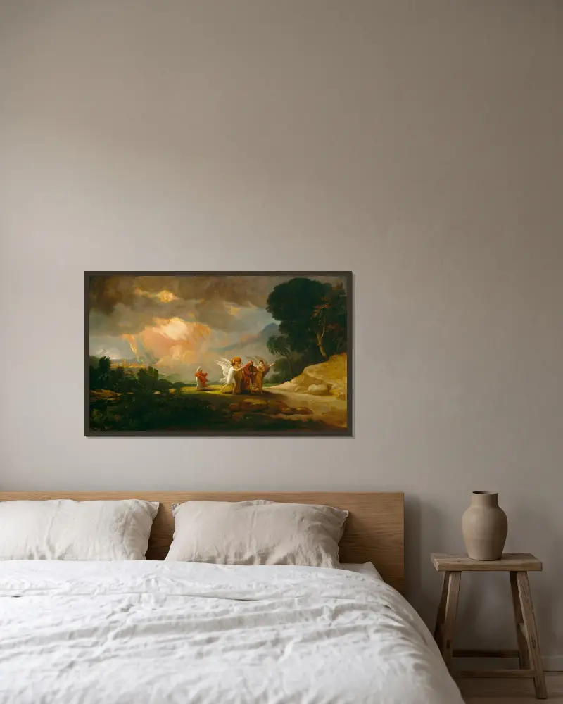 Lot flyr från Sodom av Benjamin West inramad på en vägg