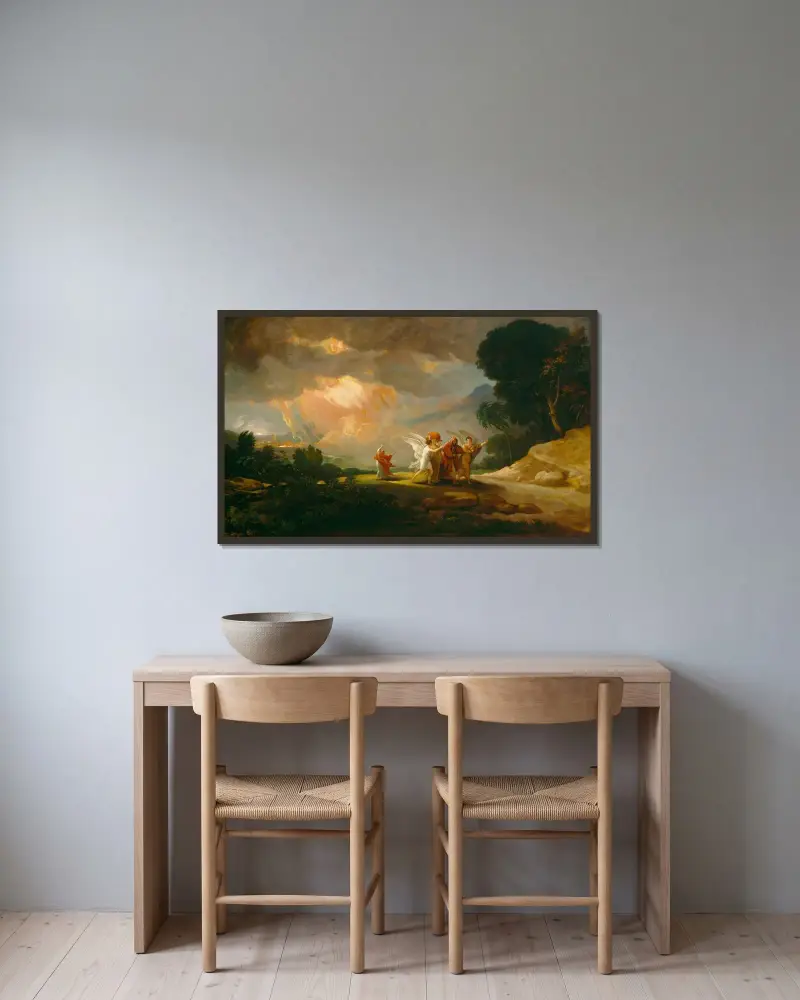 Lot flyr från Sodom av Benjamin West inramad på en vägg