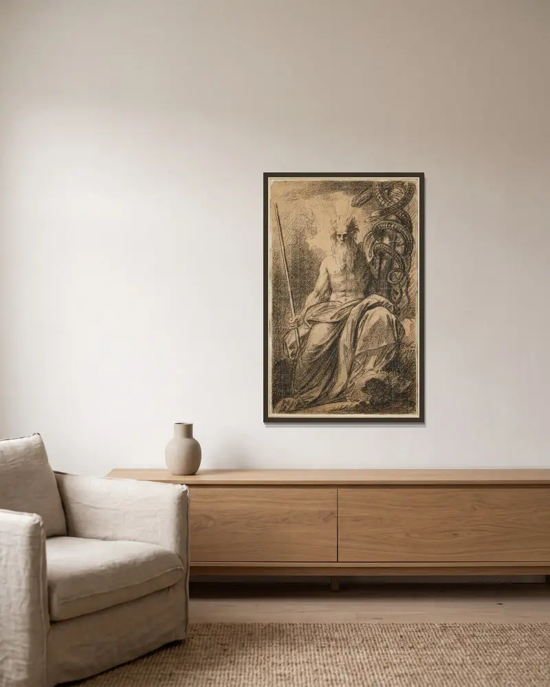 Die eherne Schlange von Benjamin West gerahmt an einer Wand