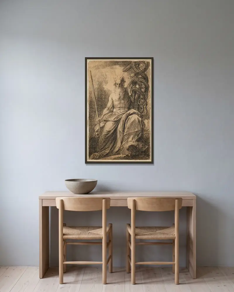 Die eherne Schlange von Benjamin West gerahmt an einer Wand