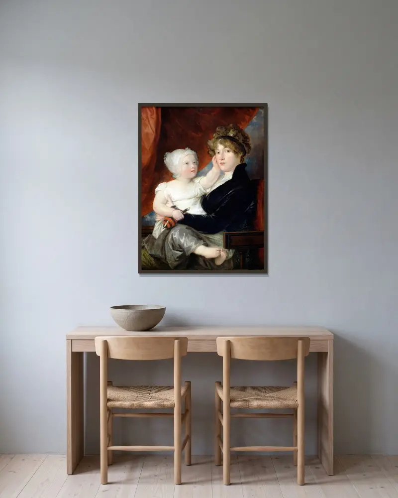Mrs Benjamin West II with her son Benjamin West III av Benjamin West inramad på en vägg