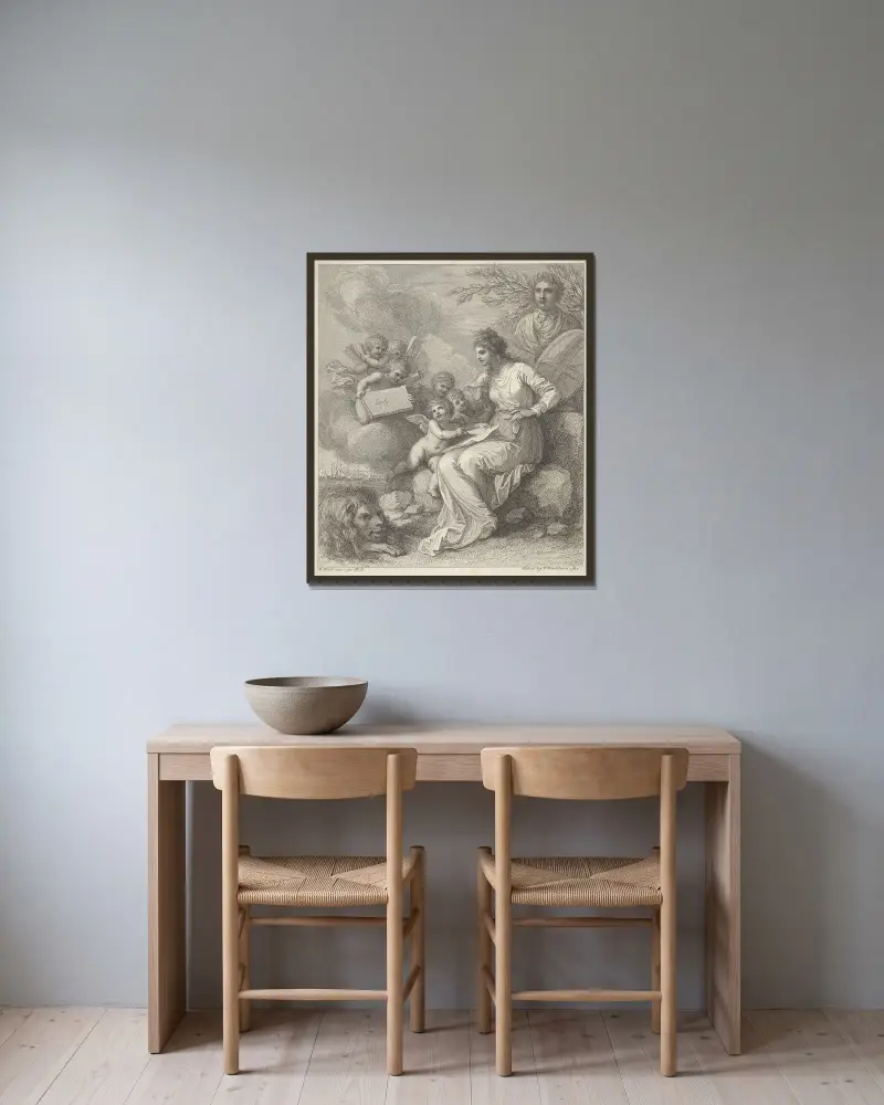 Pax Artium Nutrix av Benjamin West inramad på en vägg