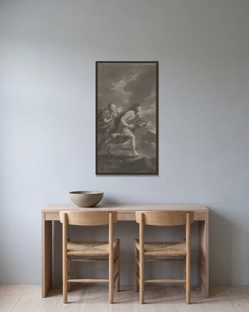Petrus och Johannes på väg till graven av Benjamin West inramad på en vägg