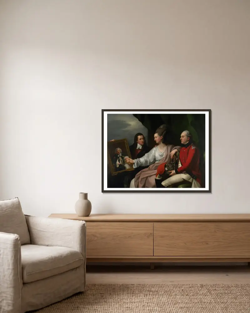Portrait Group of the Drummond Family av Benjamin West inramad på en vägg