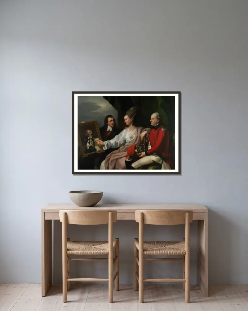 Portrait Group of the Drummond Family av Benjamin West inramad på en vägg