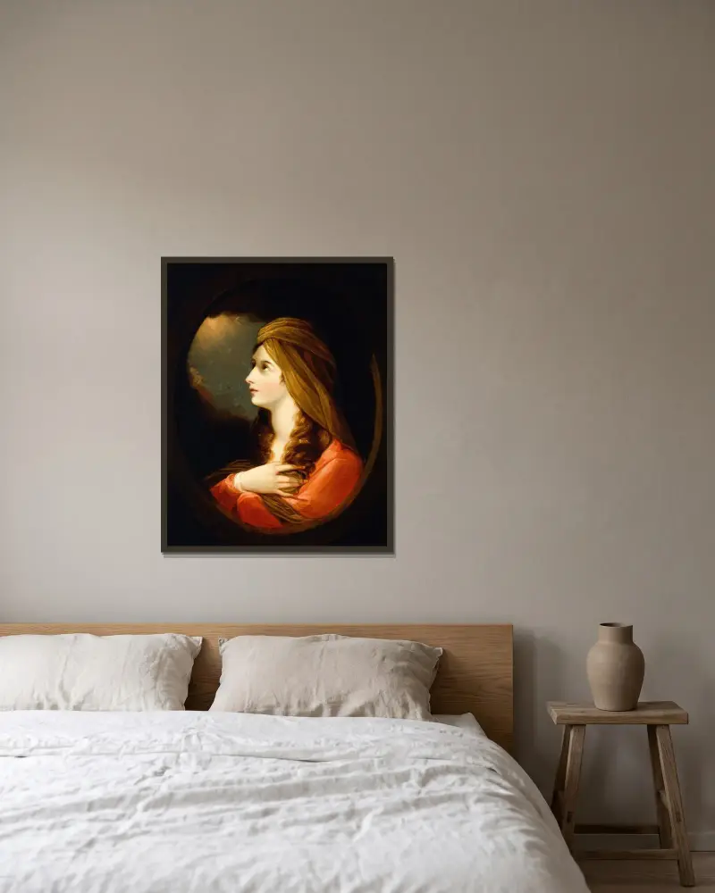 Porträtt av en dam av Benjamin West inramad på en vägg