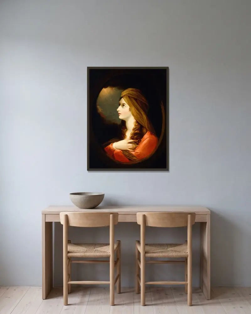 Porträtt av en dam av Benjamin West inramad på en vägg