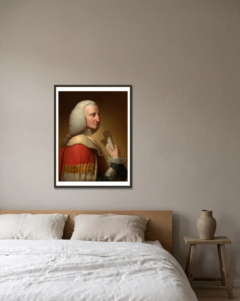 Porträtt av George, förste lord Lyttelton av Benjamin West inramad på en vägg