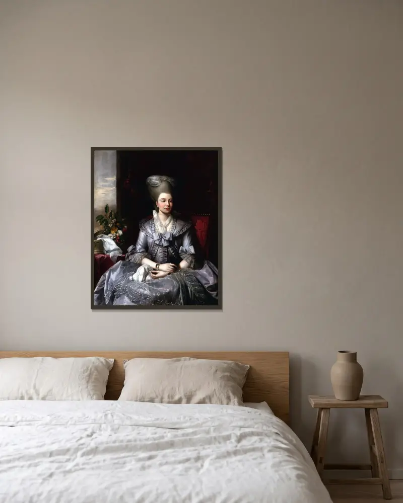 Porträtt av drottning Charlotte av Benjamin West inramad på en vägg