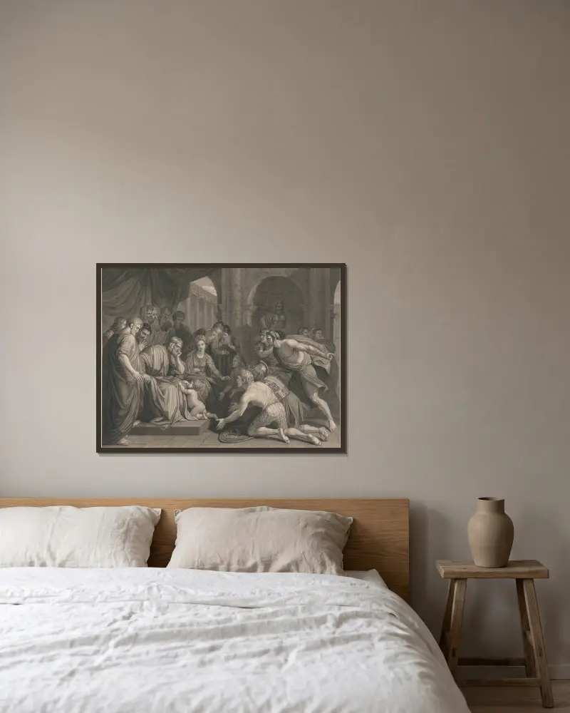 Pyrrhus als Kind von Benjamin West gerahmt an einer Wand