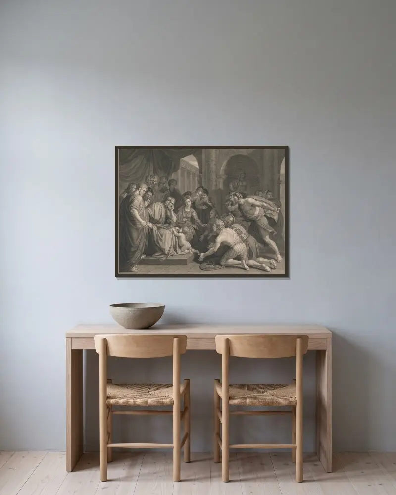 Pyrrhus als Kind von Benjamin West gerahmt an einer Wand