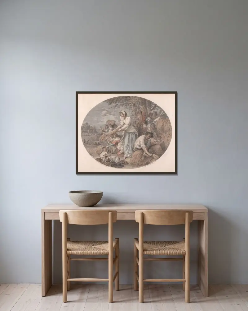 Schnitter von Benjamin West gerahmt an einer Wand
