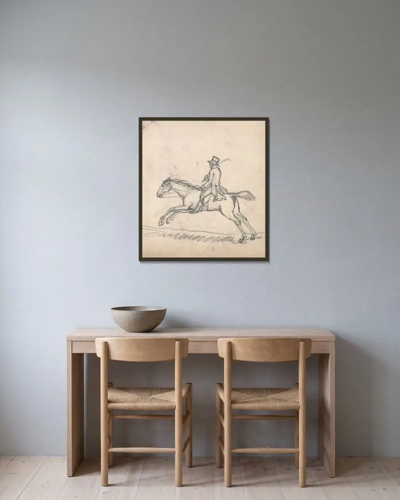 Reiter im Galopp nach links von Benjamin West gerahmt an einer Wand