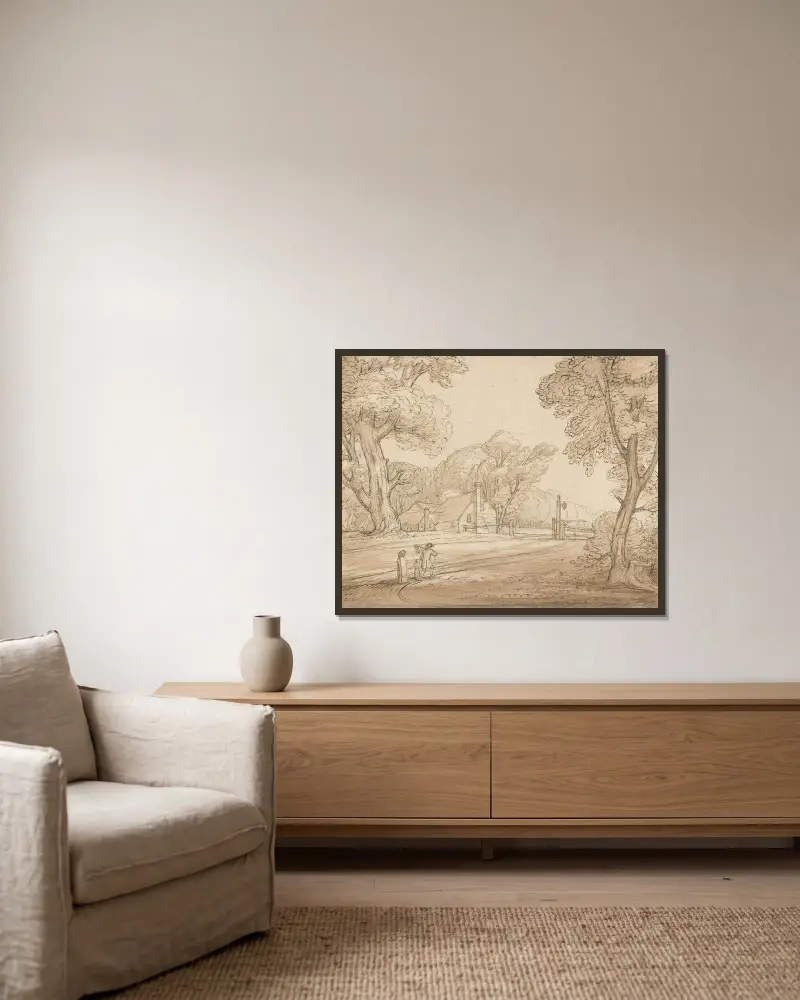 Straßenszene im Windsor Forest von Benjamin West gerahmt an einer Wand