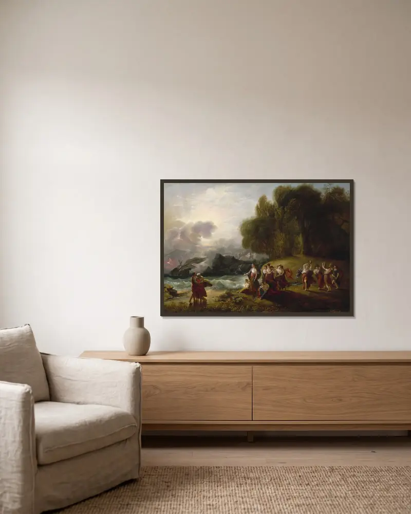 Telemach und Kalypso von Benjamin West gerahmt an einer Wand