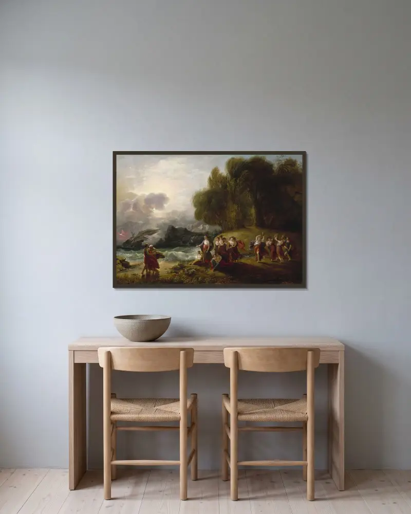 Telemach und Kalypso von Benjamin West gerahmt an einer Wand