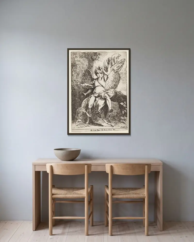 Uppståndelsens ängel av Benjamin West inramad på en vägg