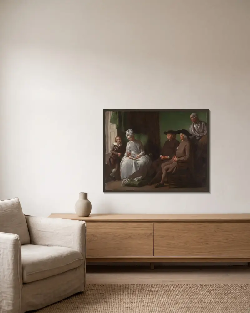 Konstnären och hans familj av Benjamin West inramad på en vägg