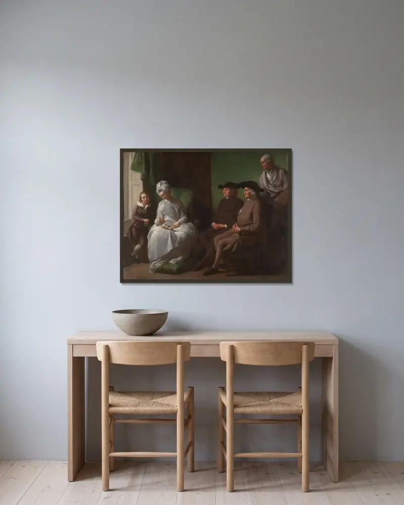 Konstnären och hans familj av Benjamin West inramad på en vägg