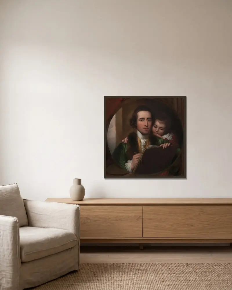 Konstnären och hans son Raphael av Benjamin West inramad på en vägg