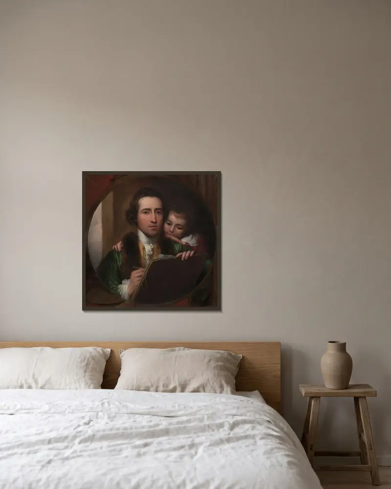 Konstnären och hans son Raphael av Benjamin West inramad på en vägg