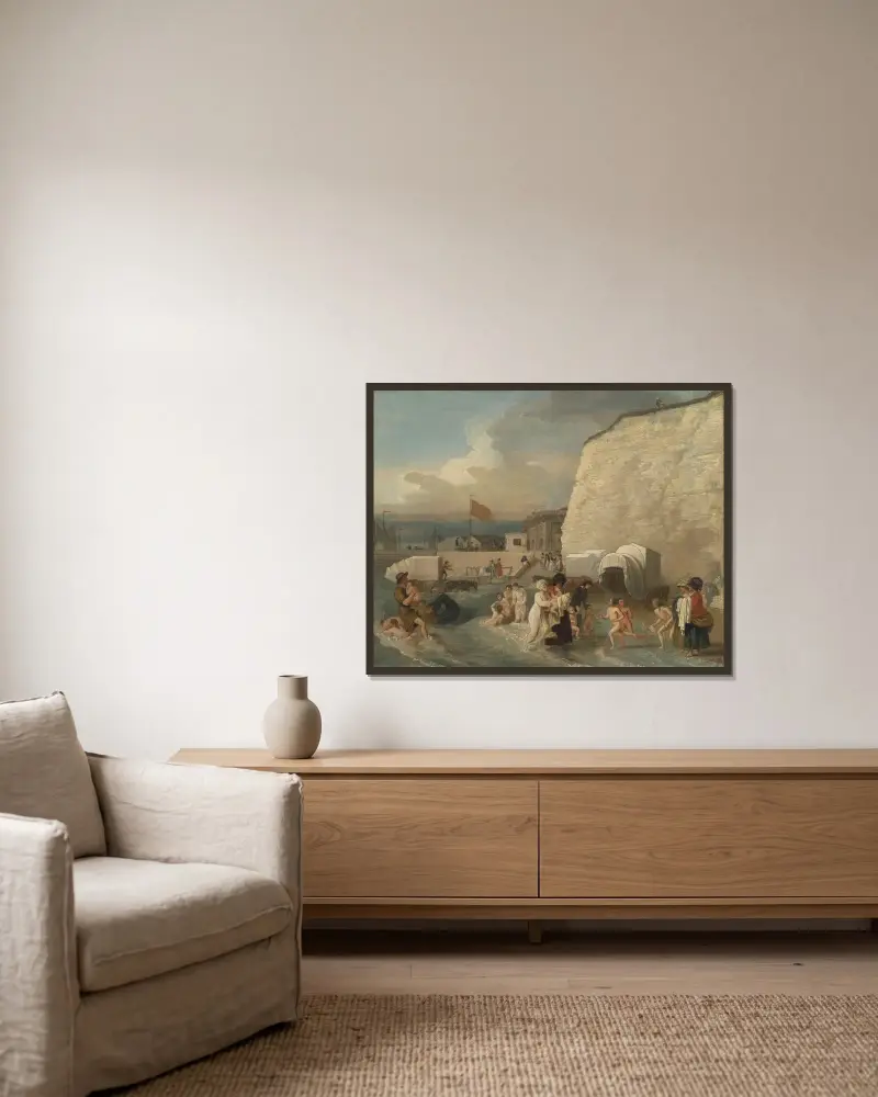 Die Badestelle in Ramsgate von Benjamin West gerahmt an einer Wand