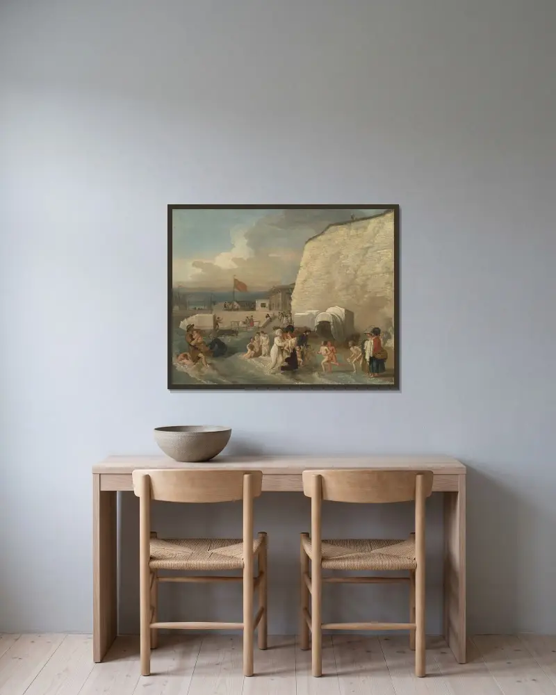 Die Badestelle in Ramsgate von Benjamin West gerahmt an einer Wand